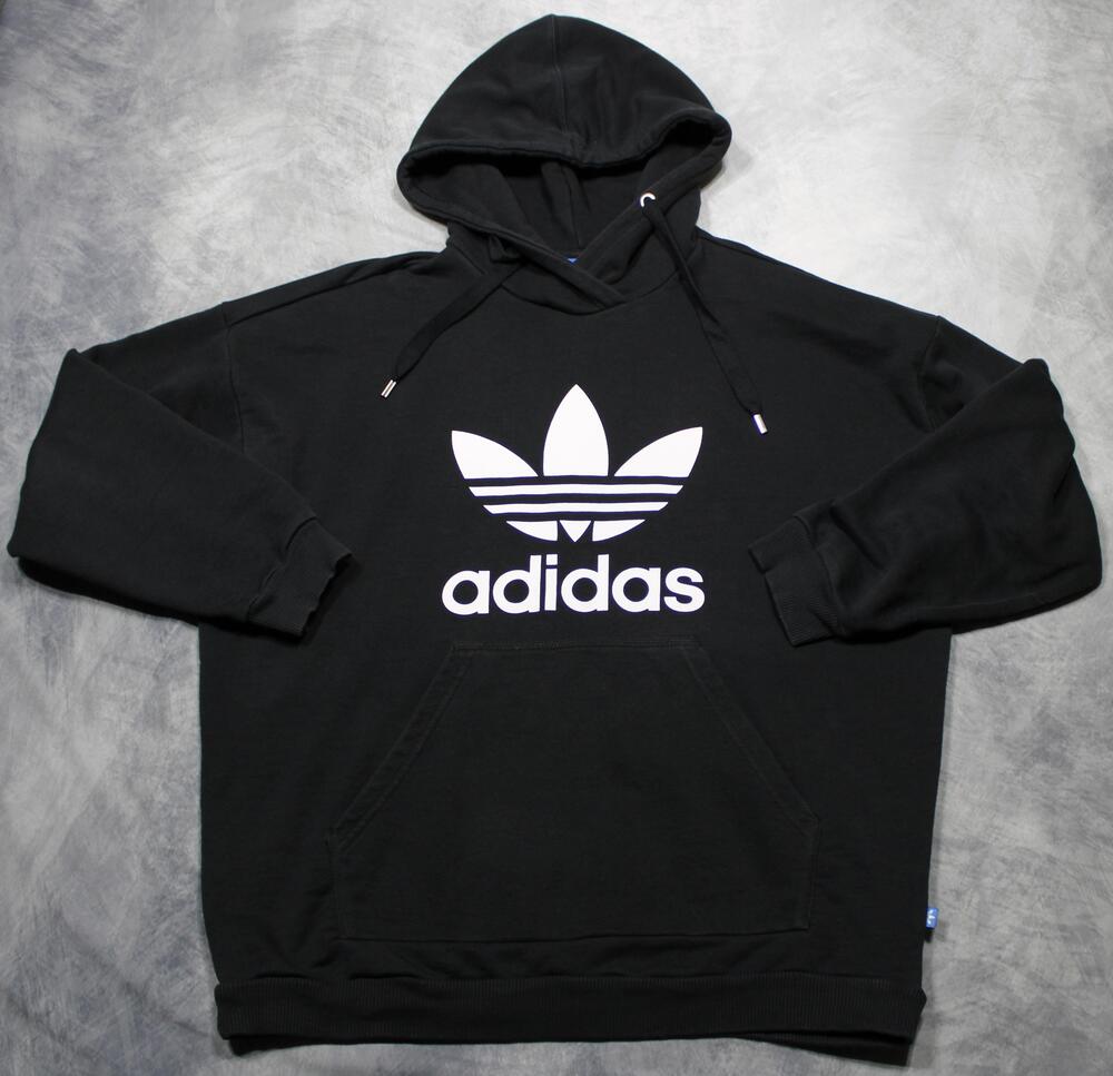 Adidas Originals Hoodie Mens XL Black Fleece Pullover Trefoil Logo BP9482